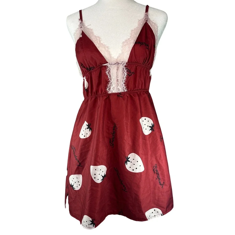 Red Strawberry Night Dress Best Fits S/M